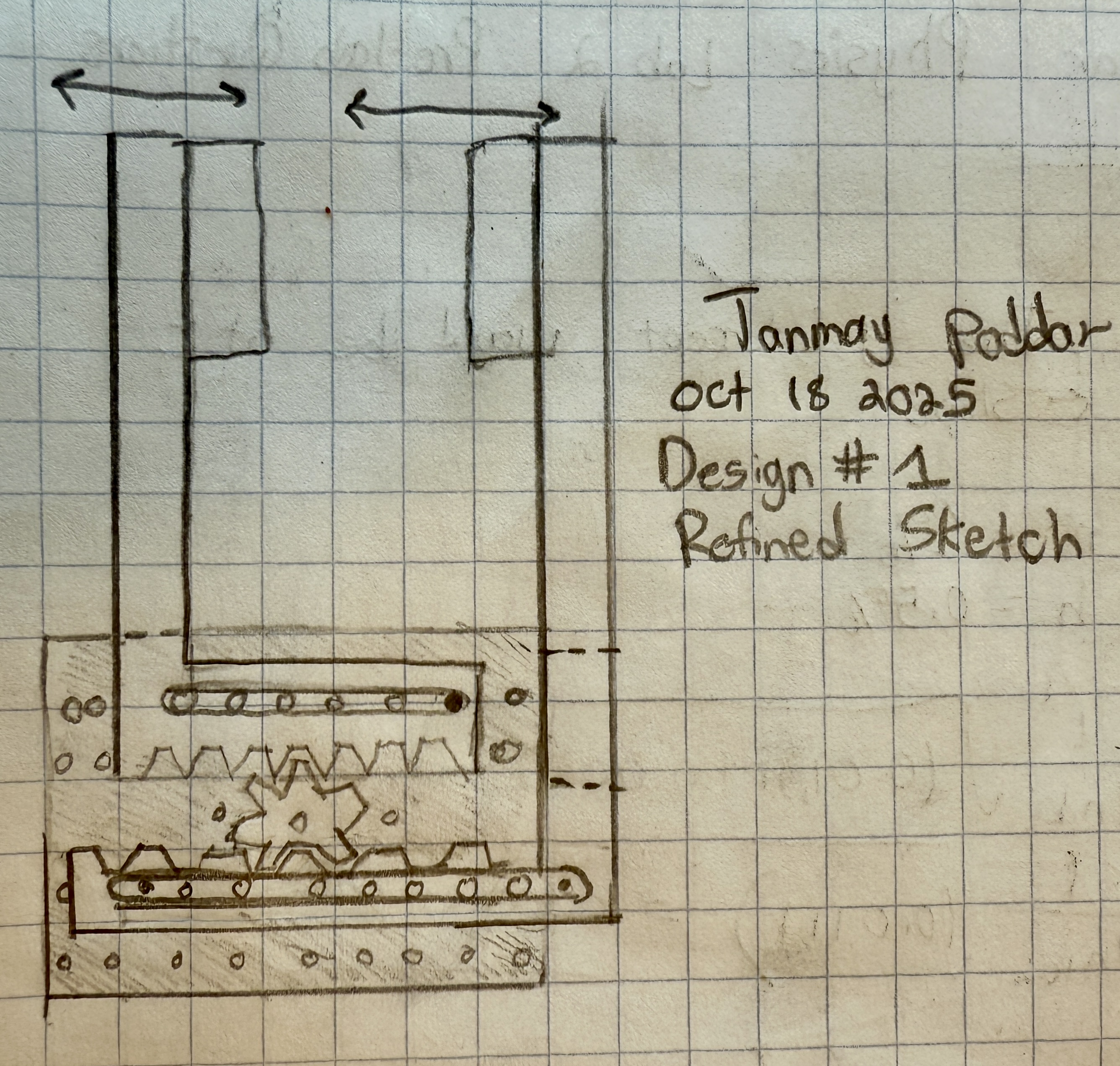 Refined sketch design from top view with 2 moving arms